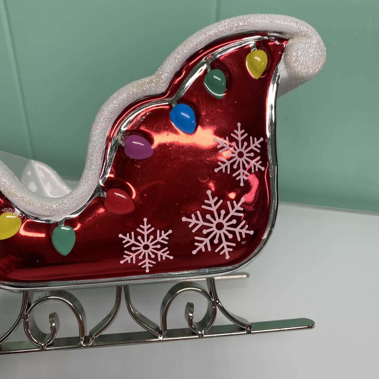 Bath & Body Works Ceramic Red Santa Sleigh Christmas Lights 3 Wick