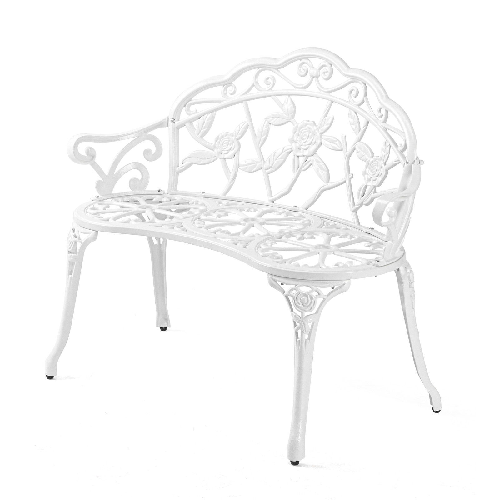 Patio Garden Bench Cast Aluminum Rose Style Porch Path Chair Outdoor Lawn Park