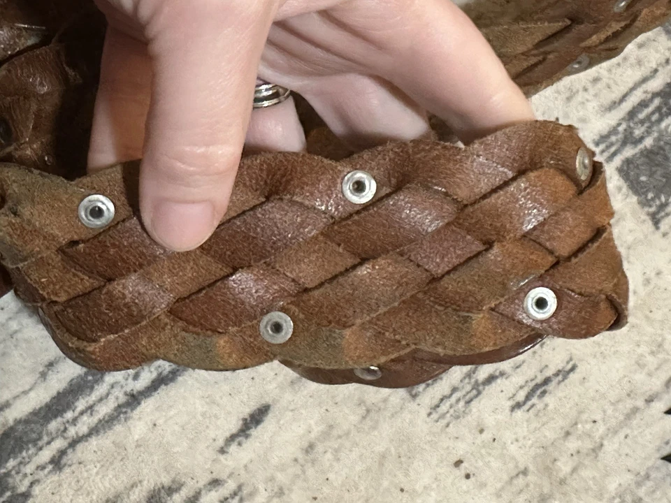 Old Navy Womens Belt Size Medium Brown Leather Braided Woven Chunky Boho Hippie - Image 4 of 4