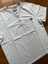 Wrangler Workwear Mens Large Short Sleeve Pocket Henley Shirt Light Blue