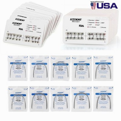 AZDENT Orthodontic Dental Brackets Roth MBT.022/.018 Hooks/Niti Round Arch Wire
