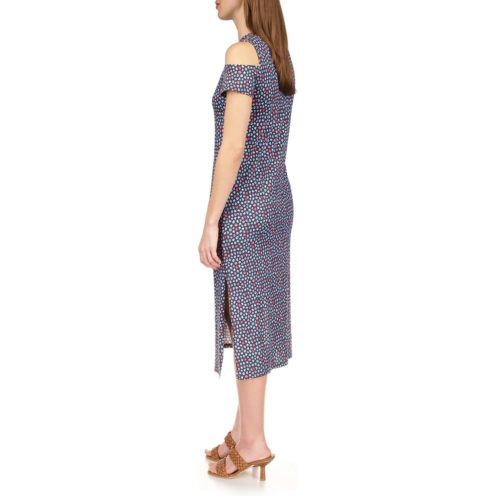 Abito midi Michael Kors donna blu palma cotone modal casual spalle fredde taglia S