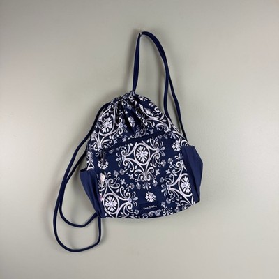 Steel Blue Medallion Straw Drawstring Backpack Vera Bradley EUC Vera Bradley | Bags | Steel Blue Medallion Straw Drawstring  main image 2