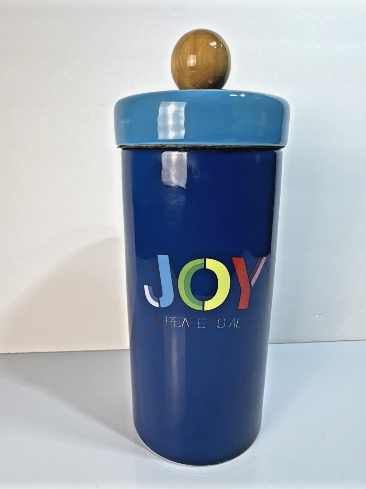 JOY & PEACE TO ALL Cookie Jar 12" Blue Ceramic Wondershop Target Christmas 2013