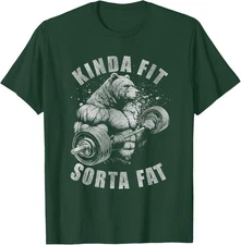 Kinda Fit Sorta Fat Funny Gym Bear Weightlifting Workout T-Shirt