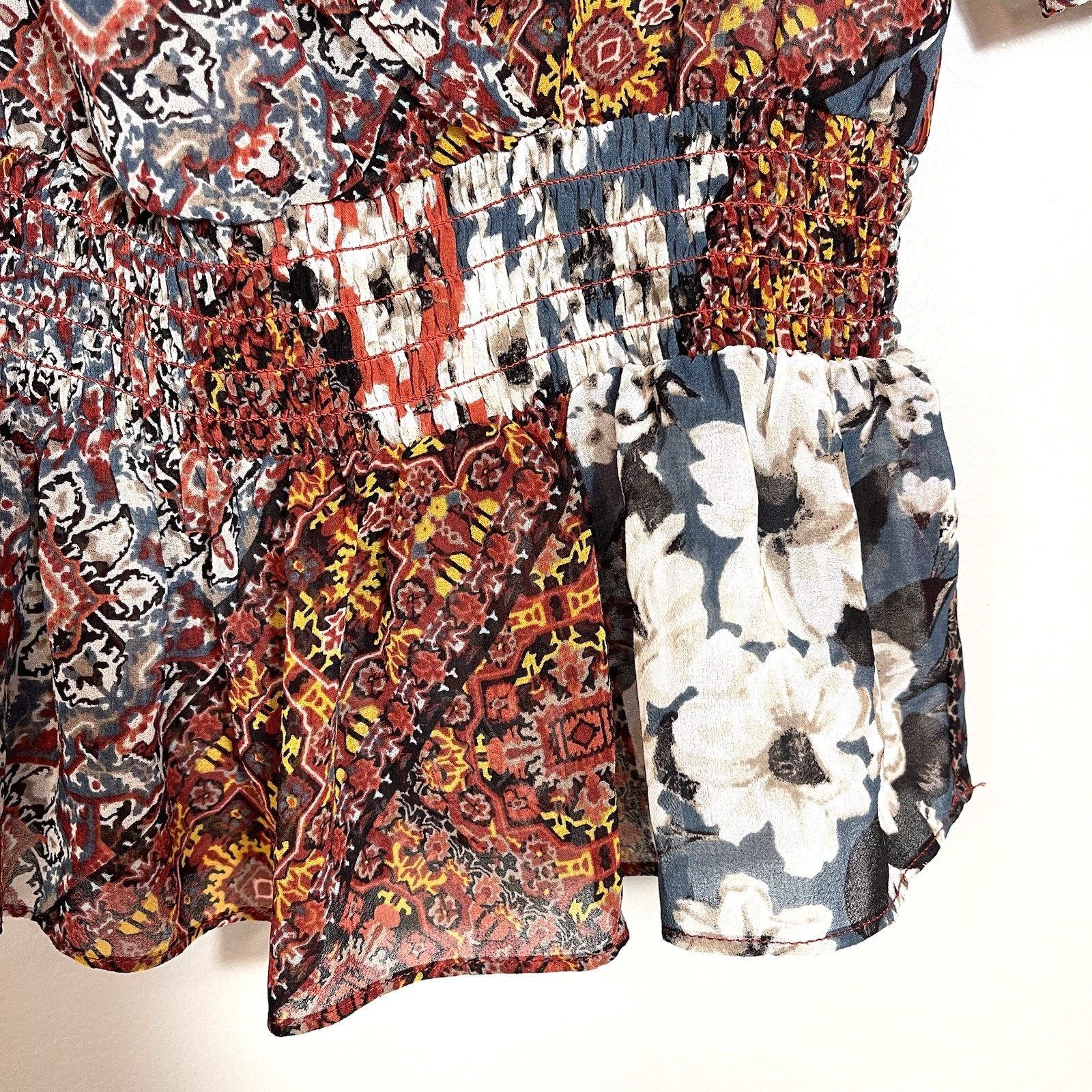 BCBGeneration V Neck Peplum Patterned Patchwork T… - image 4