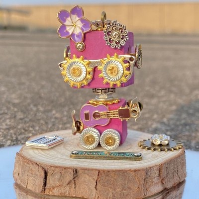 Unique Handcrafted Punk Robot Figurine Charm | DIY Art Heartfelt Steampunk Gift