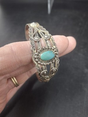 Vintage Bell Trading Post Sterling Turquoise Cuff Bracelet  About 16 Grms 