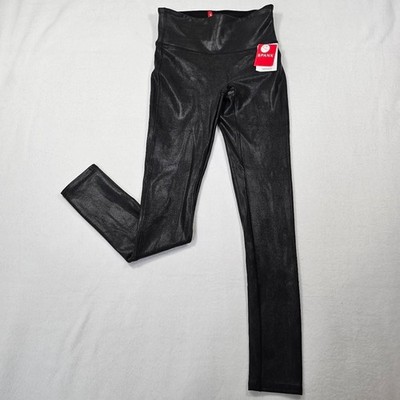 SPANX Petite Faux Leather Leggings   Black High Waist Shapewear (Size Small)