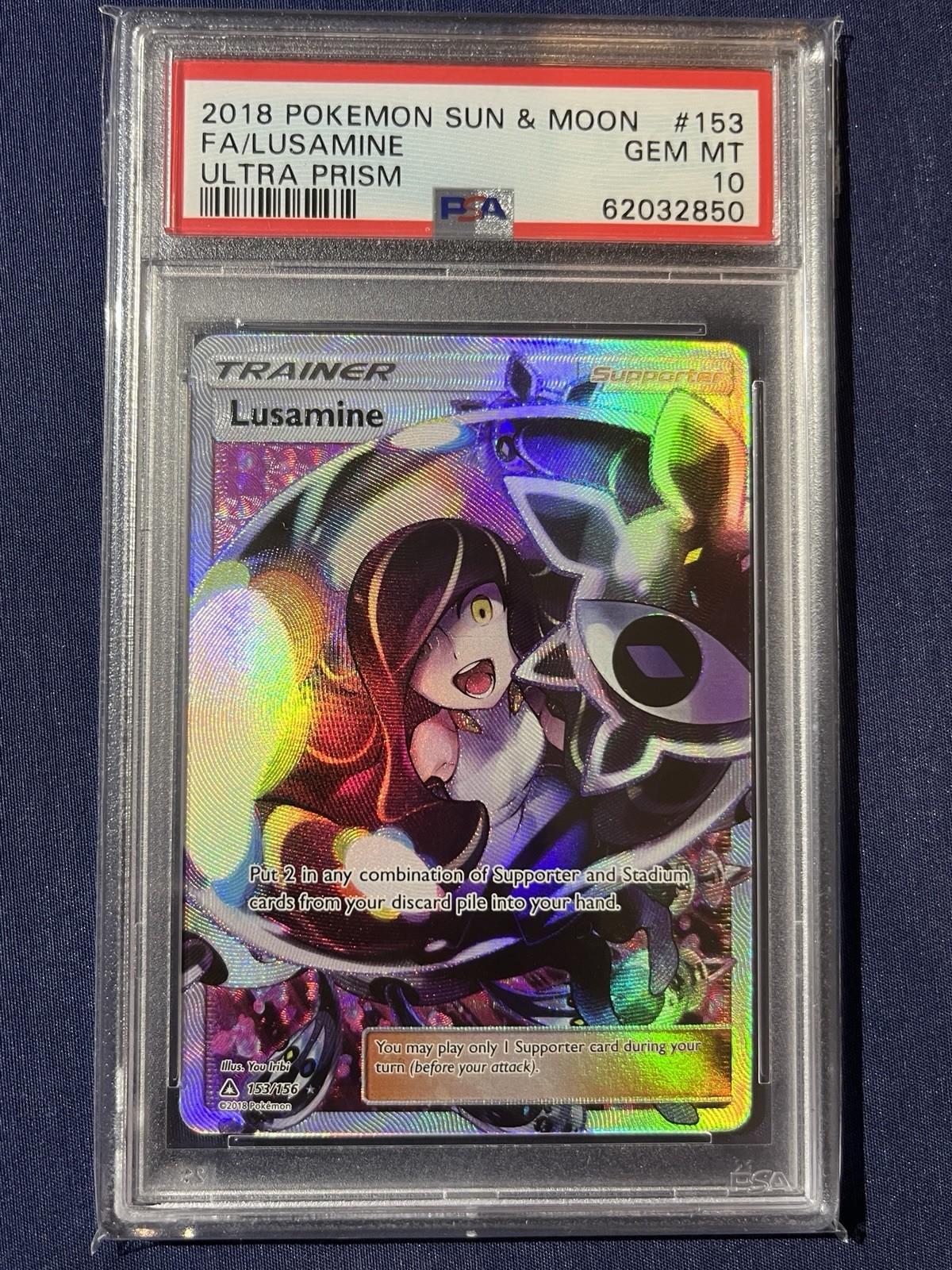 Pokemon 2018 Sun & Moon #153 Lusamine Ultra Prism Full Art Gem Mint PSA 10