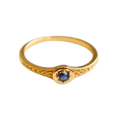 Herren 14K Gelbgold Saphir-Signetring 0.5 Ct Rund Blau Ringgröße 9 US