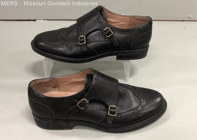 Beau Today Black Leather Double Monk Strap Wingtip Brogue Dress Shoes Size 7