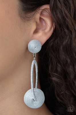 Paparazzi Jewelry Social Sphere Silver Threaded Wrapped Dangle Post Earrings