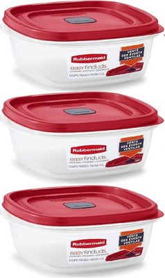 Easy Find Lid Square 5-Cup Food Storage Container (Pack of 3) Red (Vented)