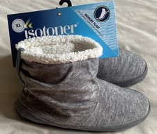 NWT Isotoner Gray Faux Fur Lined Memory Foam Bootie Slippers Womens XL 9.5-10.5