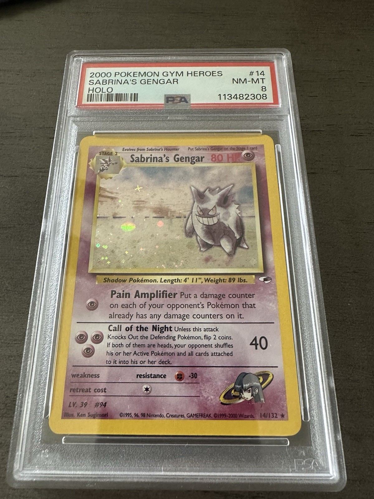 2000 Pokemon Gym Heroes – Sabrina's Gengar Holo 14/132 – NM-MT PSA 8 - SWIRL