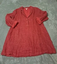 Eileen Fisher 100% Organic Linen Relaxed Delave Brick Red Jacket Blazer Sz. M 