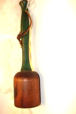 ANTIQUE PRIMATIVE WOODEN KITCHEN MASHER GREEN PAINT