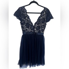 Navy Lace V-Neck Mini Dress