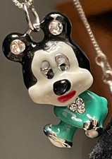 Vintage Mickey Mouse Pendant Necklace 22" Chain Silvertone,pre-owned