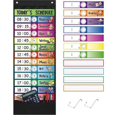 Chinco Daily Schedule Pocket Chart School Class Schedule Kit 13+1 Pocket Char...