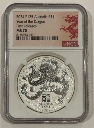 2024 Australia 1 oz Silver Lunar Year of the Dragon NGC MS70 First Release
