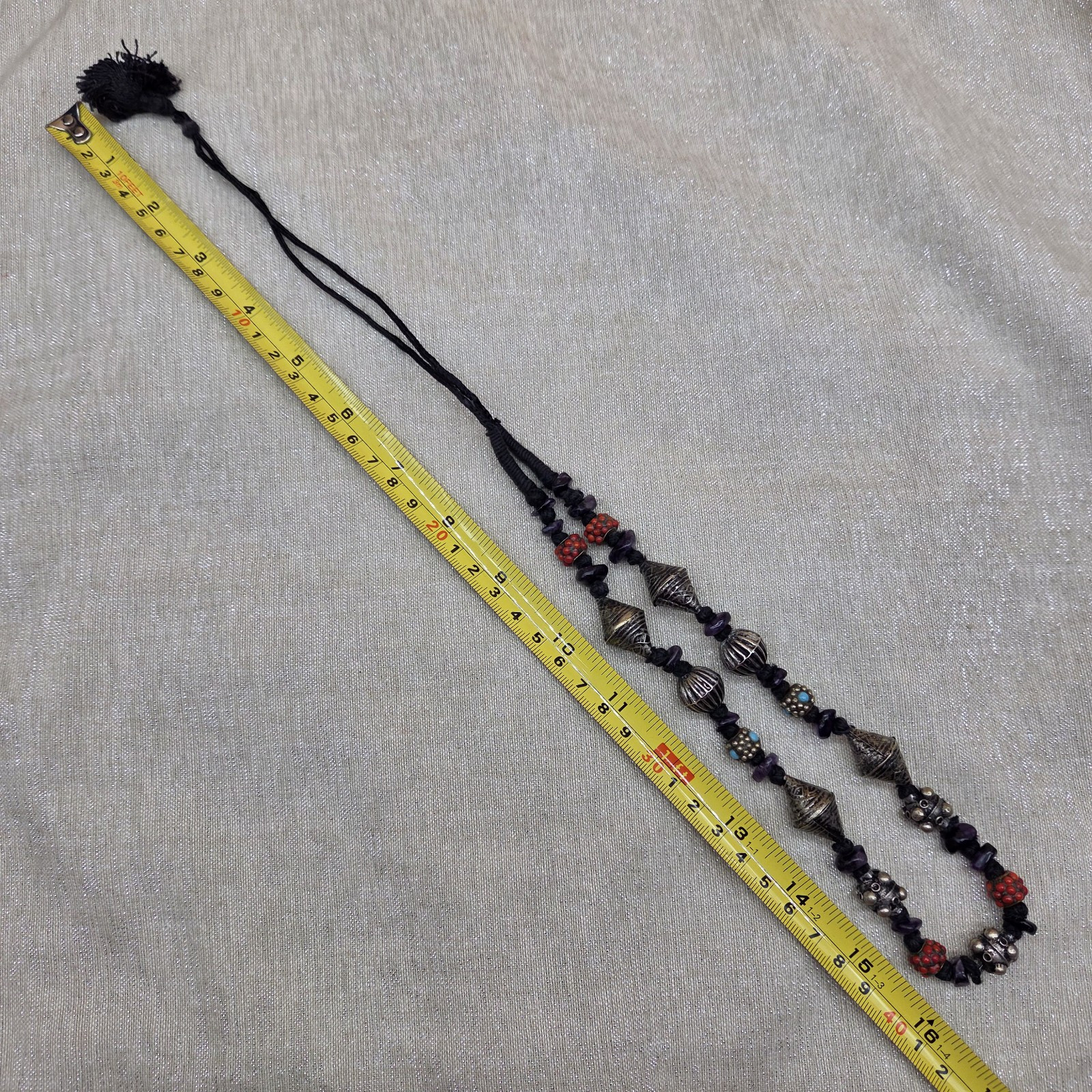 Vintage Multi Beaded Adjustable Length Silver/Tur… - image 10