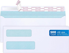  10 Envelopes Security Self Seal, 500 Count Mailing Envelopes with Double Window