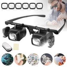 Magnifying Glass Headset 2 LED Light Head Headband Magnifier 4 Lens With Box