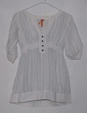 BCBGeneration Womens XS Top Pin Striped Short Sleeve Empire Waist V Neck Shirt