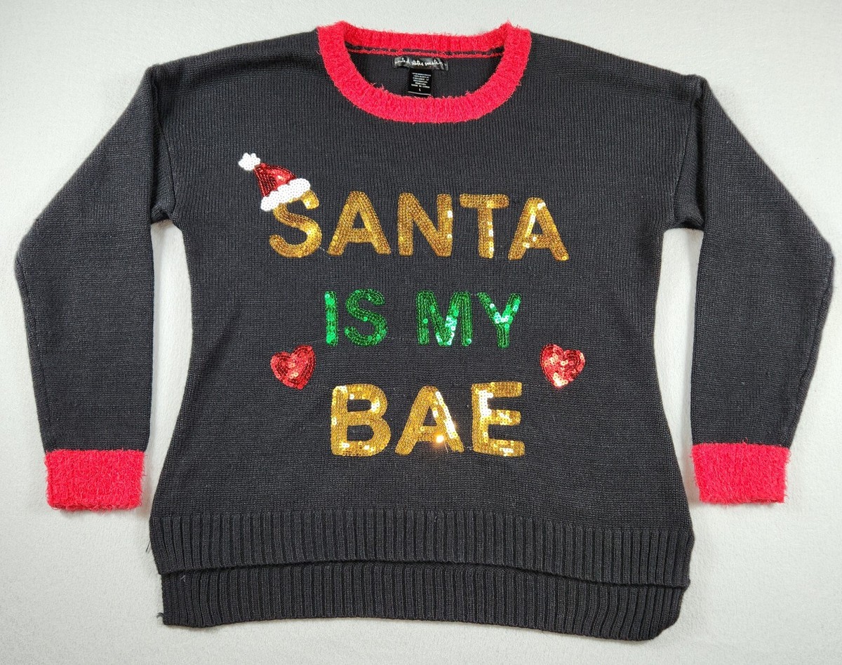 Embellished Christmas Sweater Crew Neck Knitted Womens Size Large