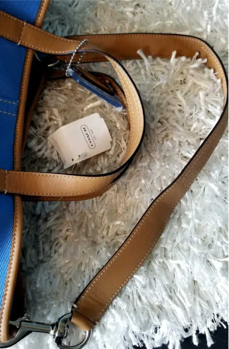 Coach Blue & White Color Block Canvas w/White Leather Trim Tote