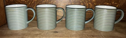Set of 4 Denby Inero Stoneware Green Striped Mugs-Read Description