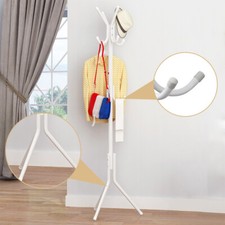 Metal Coat Rack Free-Standing Clothes Hat Umbrella Hanger Tree Stand 12 Hooks UK