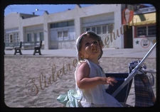 Baby Girl Long Beach California 1950s 35mm Slide Red Border Kodachrome Boardwalk