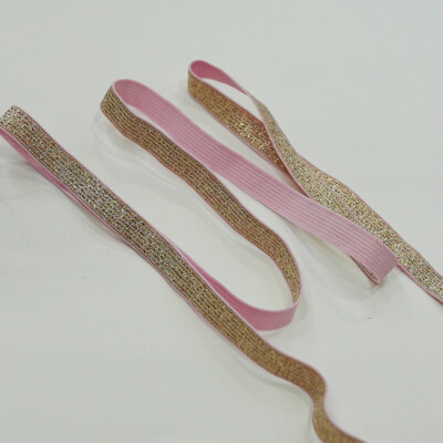 Rosa/Gold Glitzer schmal elastisch 12 mm breit verkauft pro mtr UK-Verkäufer kostenloser Versand