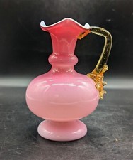 Stevens Williams Cased Peachblow Cranberry Glass Pitcher Thorn Amber Handle Webb