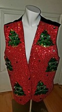 Jc Usa Womens Large 36 Sequin Vest Christmas X-mas Tree Holiday Ugly Sweater Red
