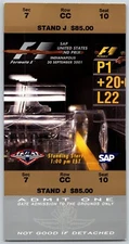 2001 F1 SAP Grand Prix Stand Ticket Indianapolis IMS Formula One Racing #10