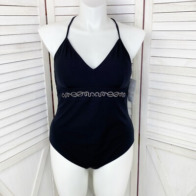 Maxine Of Hollywood Azul Swimsuit Womens 16 Black One Piece Studded Open Back