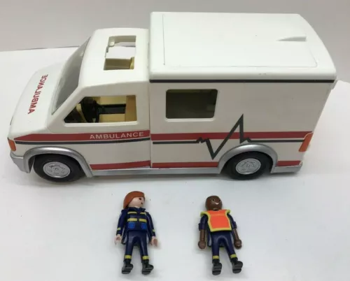PLAYMOBIL City Action Rescue Ambulance 5681 w/ Figures -Not complete -for Parts