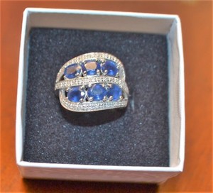 Vintage 14K White Gold Sapphire Diamond Estate Ring Size 6