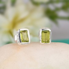 Sparkling Elegance Rectangle Cut Peridot 925 Silver Stud Earring Gift For Her