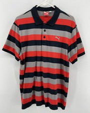 Puma Vintage Polo Shirt Mens Size Medium Short Sleeve Red Gray Black Stripes
