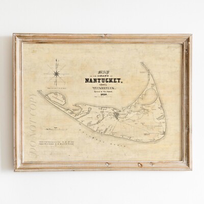 Map of Nantucket 1838 Massachusetts Old Maps America Wall Art Poster Print