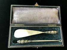 Antique Sterling Silver Shoe Horn  Button Hook Set Birmingham UK 1902