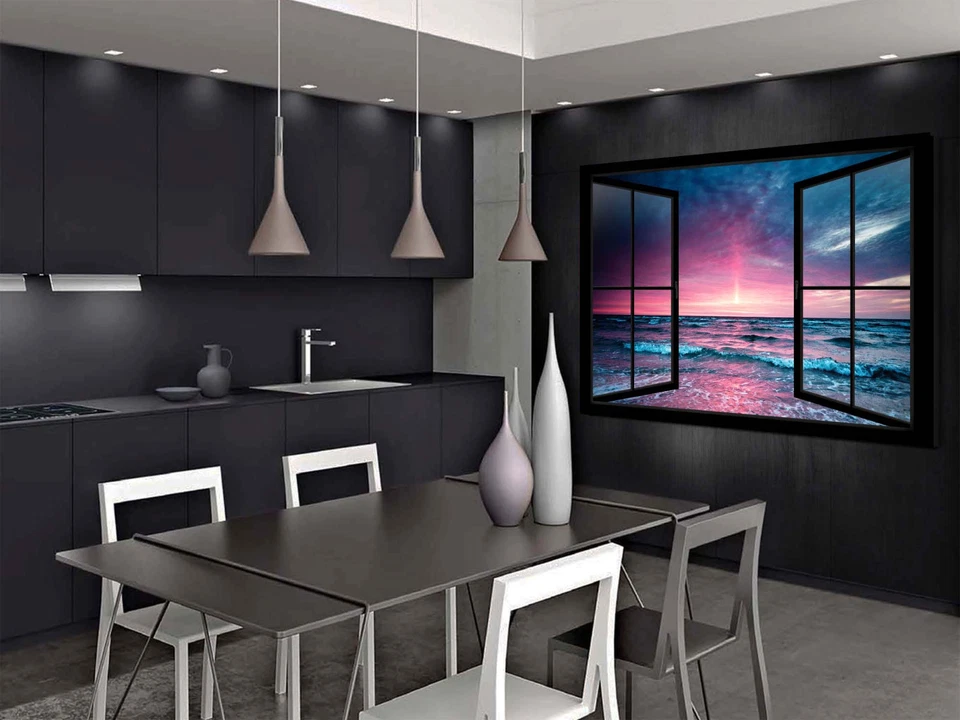 WANDBILD XXL LEINWAND BILD FENSTERBLICK KUNSTDRUCK WELLEN MEER STRAND DEKO IDEEn - Bild 2 von 3