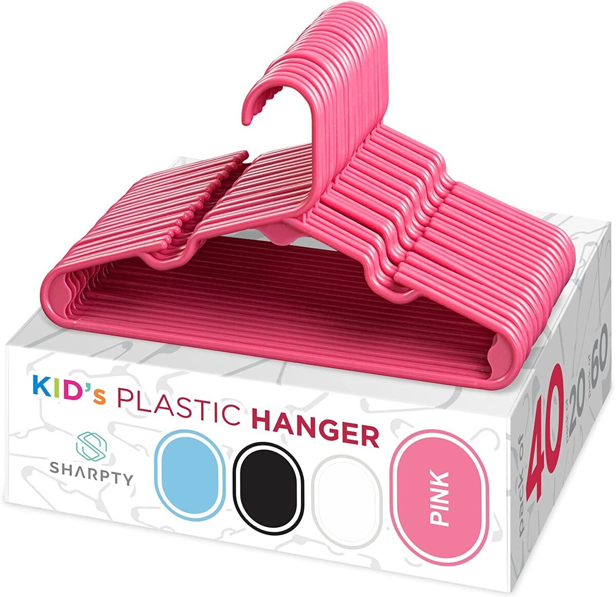 80 pk, Kid's Plastic Hangers, Children's Hangers, Baby Hangers, Pink, 2x 40  Pack