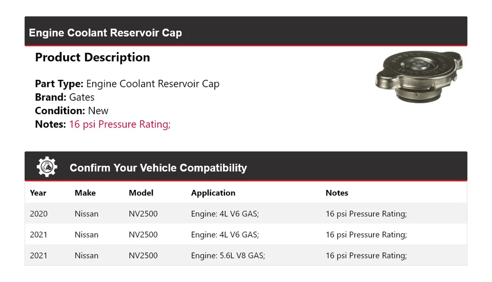 For 2020-2021 Nissan NV2500 Engine Coolant Reservoir Cap Gates - Image 2 of 4