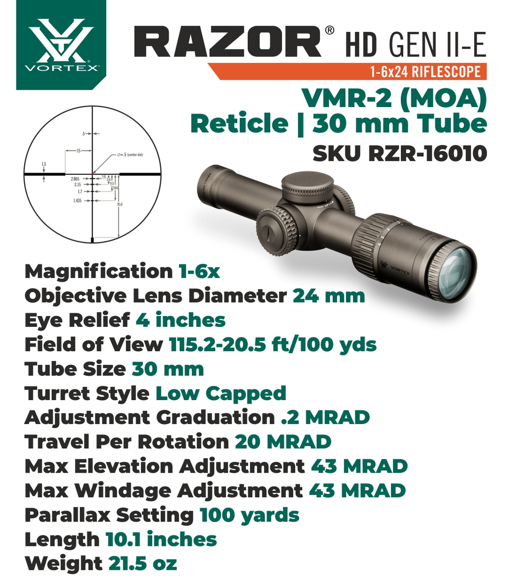 Vortex Optics Razor HD Gen II-E 1-6x24 VMR-2 MOA Riflescope with